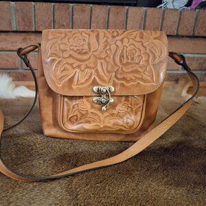 PATRICIA NASH 10th ANNIVERSARY LEANDRA ROSE TOOLED VEG TAN GOLD BAG ~ P672347